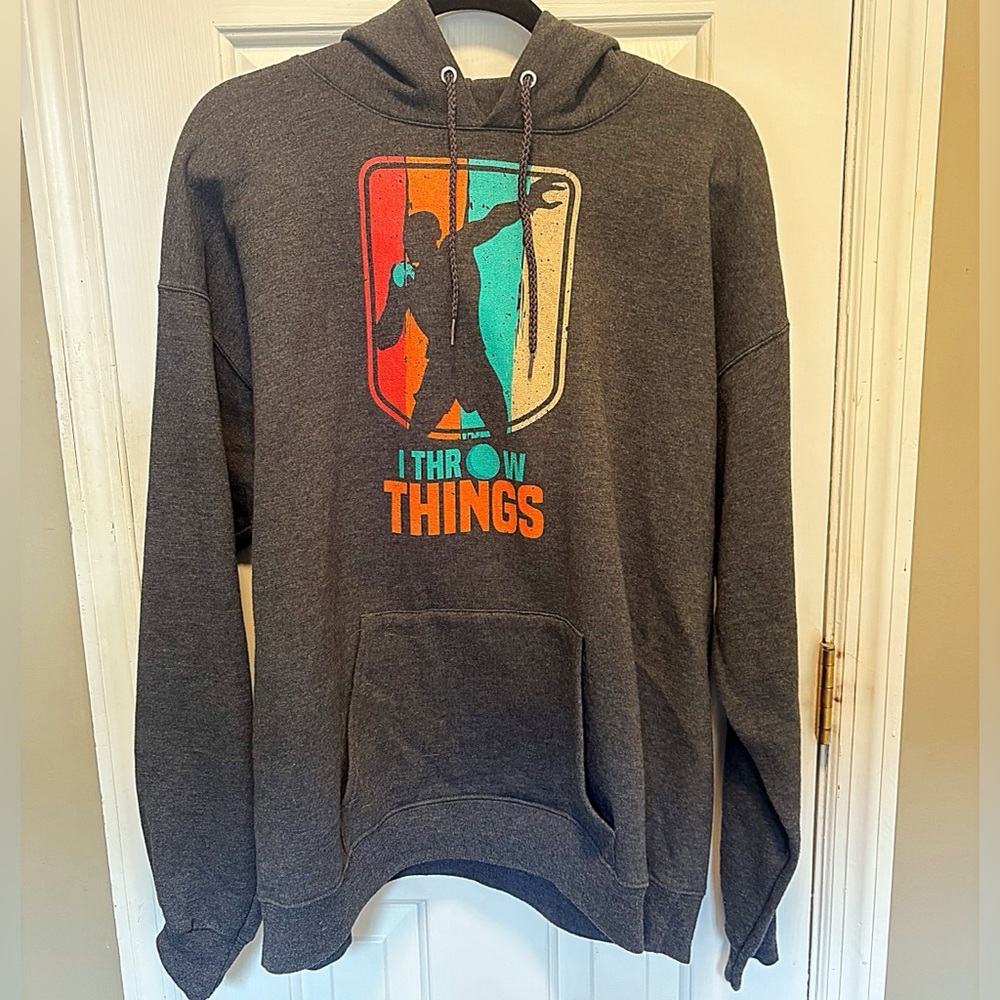 ♥️💖 Men’s Shot Put Discus “I THROW THINGS” Hoodie Shirt Size L